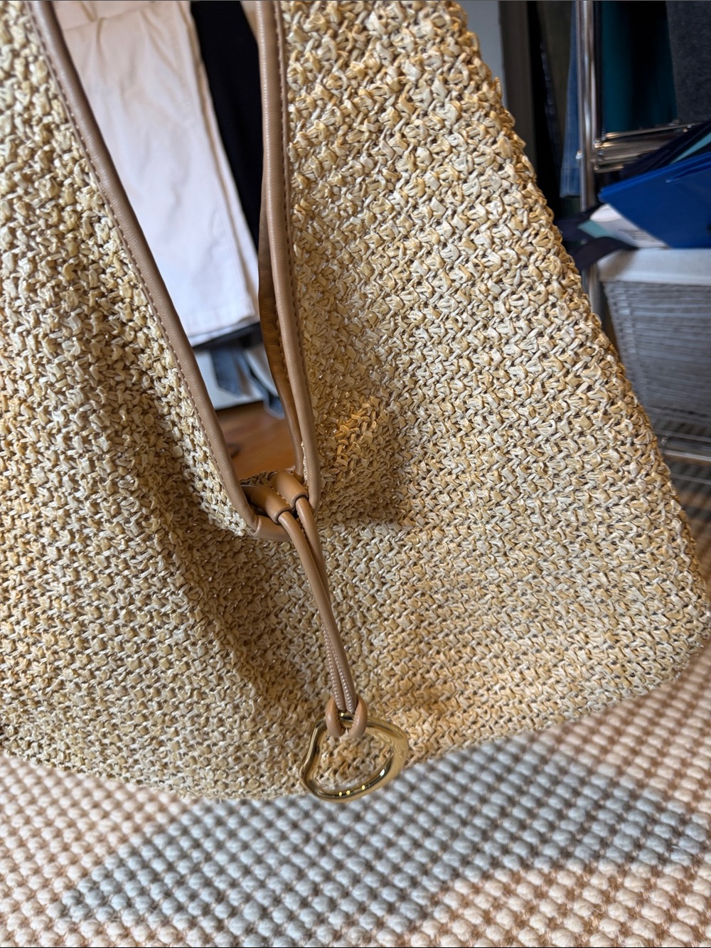 Dolce Vita Beige Straw Hobo with gold ring accent. Like new. Only used twice - Picture 4 of 4